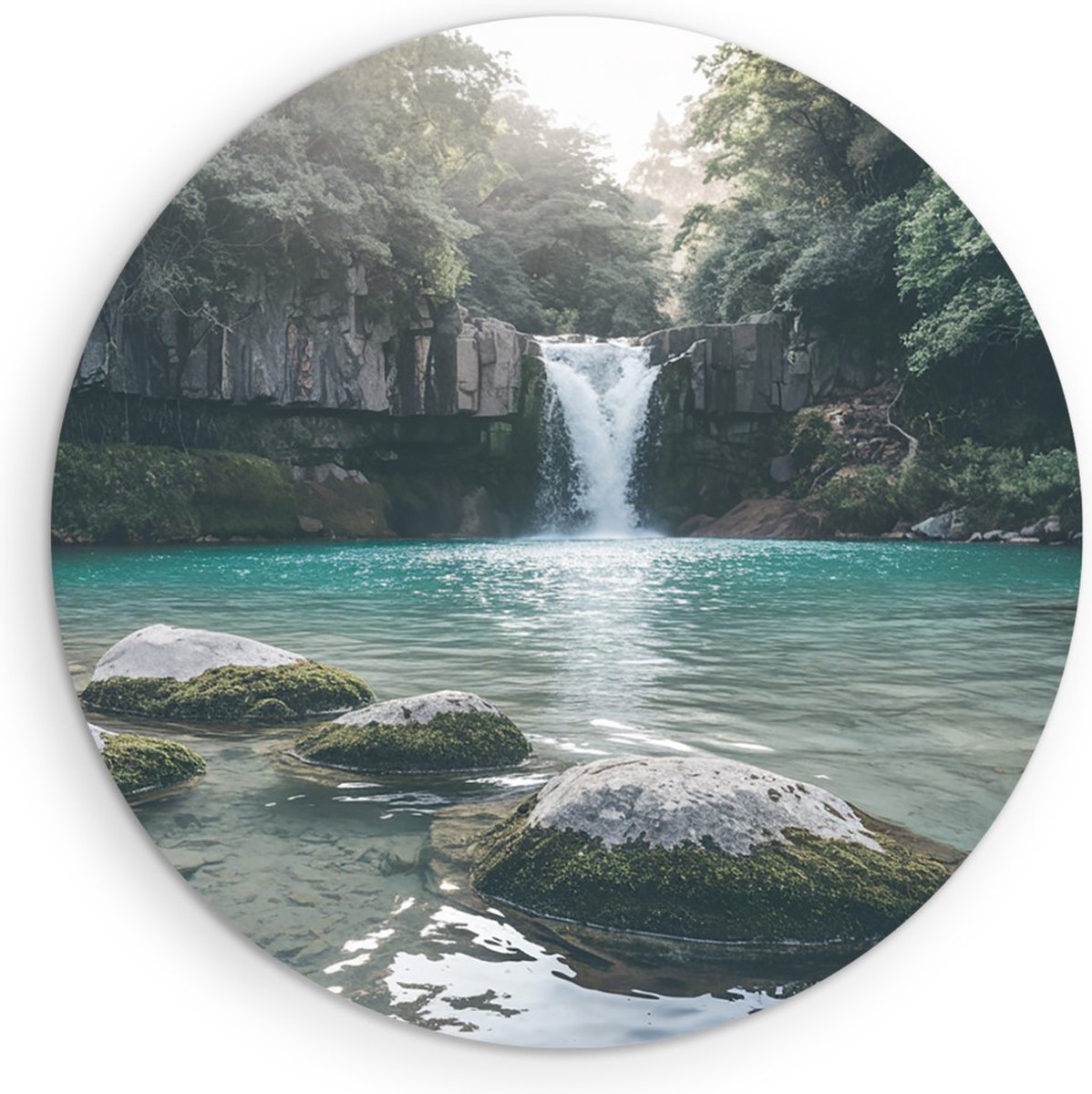 Saammp Muurcirkel Hout - waterval in de jungle - Landschap - Natuur - Ø 60 - Wandcirkel - Wanddecoratie Cirkel - Muurdecoratie Woonkamer - Slaapkamer decoratie - Rond Schilderij