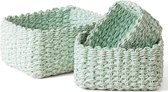 Inovra ® Stijlvolle Groene en Witte Opbergmandenset van Geweven Papier voor Diverse Ruimtes