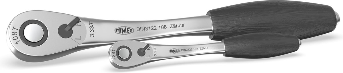 FAMEX 10635 Super Fijnvertande Ratelsleutel, 1/2, 1/4 aandrijving, 108 tanden, Ratelsleutelset