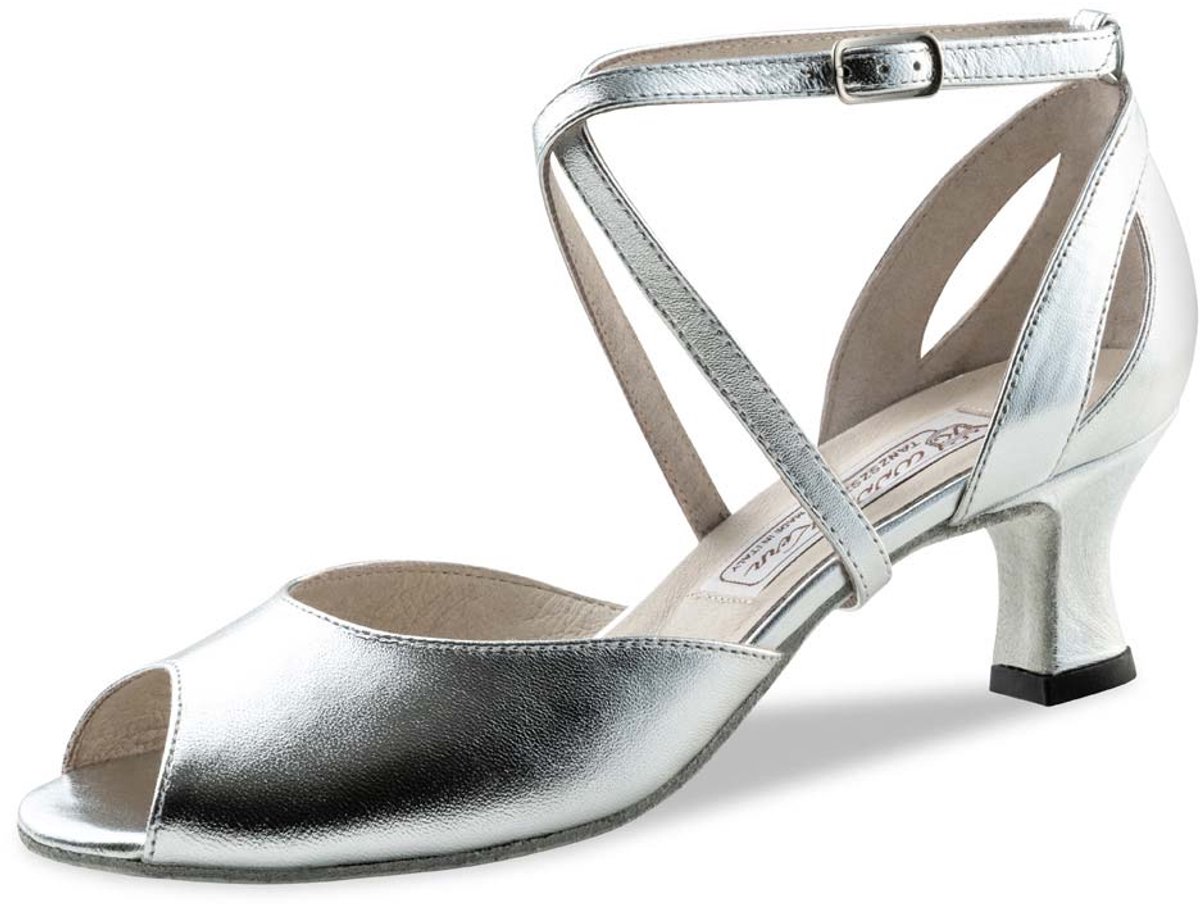Werner Kern Tiziana Dames Dansschoenen Zilver Leer - Open Teen - 5,5 cm Hak - Suede Zool - Enkelbandje - Ballroom, Salsa, Latin schoenen - Werner Kern - Zilver - 35.5