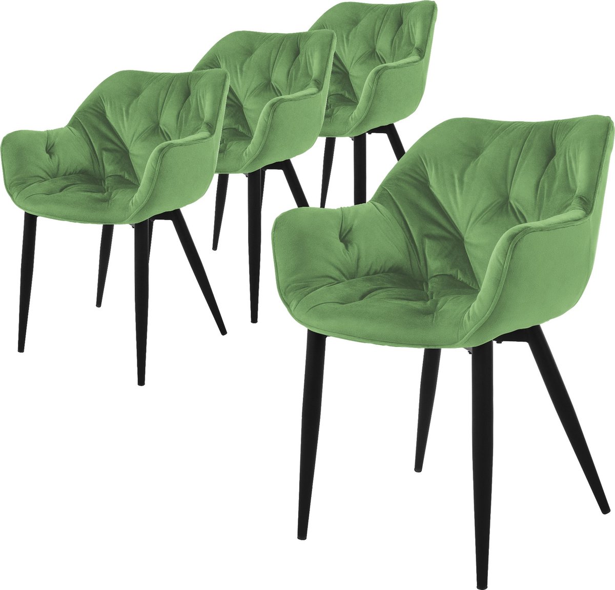 ml-design eetkamerstoelen set van 4 salie, keukenstoel met dikke fluwelen gestoffeerde zitting, metalen poten, woonkamerstoel met rugleuning en armleuningen, gewatteerde stoel, ergonomische fauteuil Groen