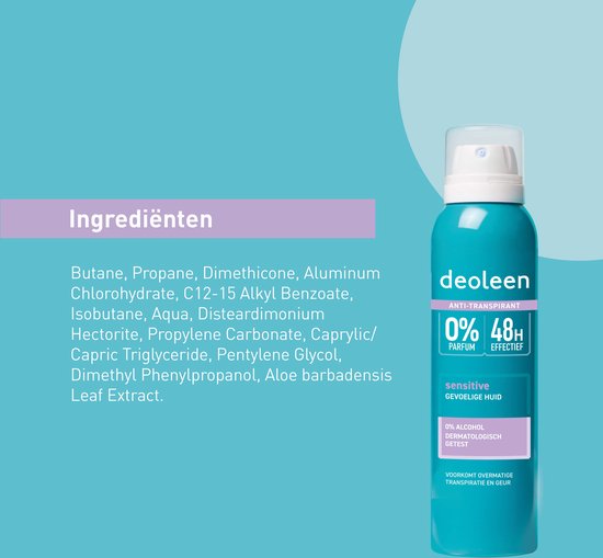 Deoleen Derma Intense 48 uur - Anti-transpirant spray - Voorkomt overmatige transpiratie en transpiratiegeur - 48 uur effectief - 0% parfum & 0% alcohol - Dermatologisch getest - Deodorant - 150 ml