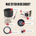 Inhoud van de doos: Livin' vuurkorf, grillrooster, binnenkant, bovenrand, pokertopper en handleiding.