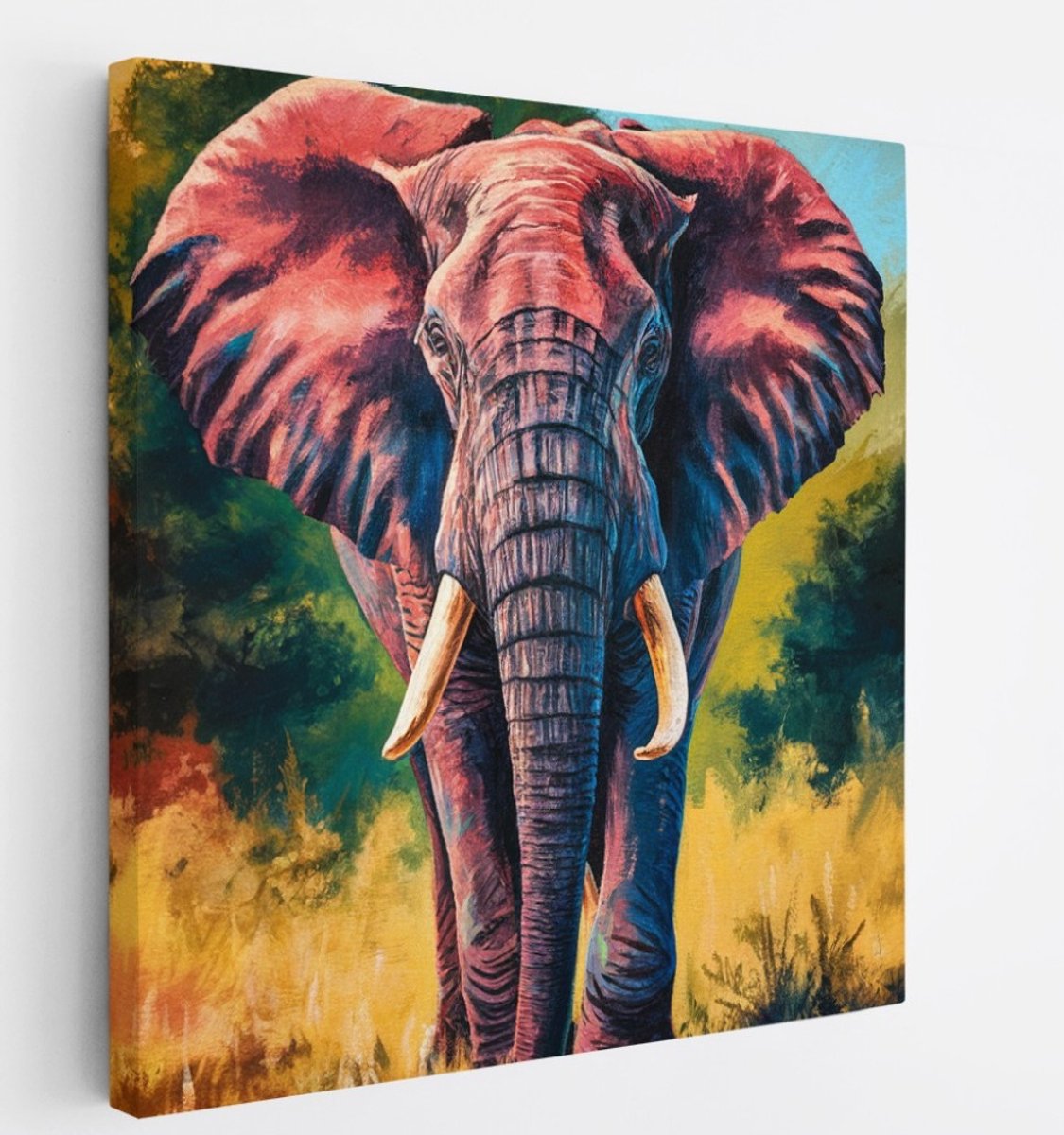 Saammp Canvas Schilderij - Kleurrijke olifant - abstract - Dieren - 40x40 - Foto op canvas - Wanddecoratie - muurdecoratie Woonkamer - Slaapkamer decoratie - Canvas Print Multicolor