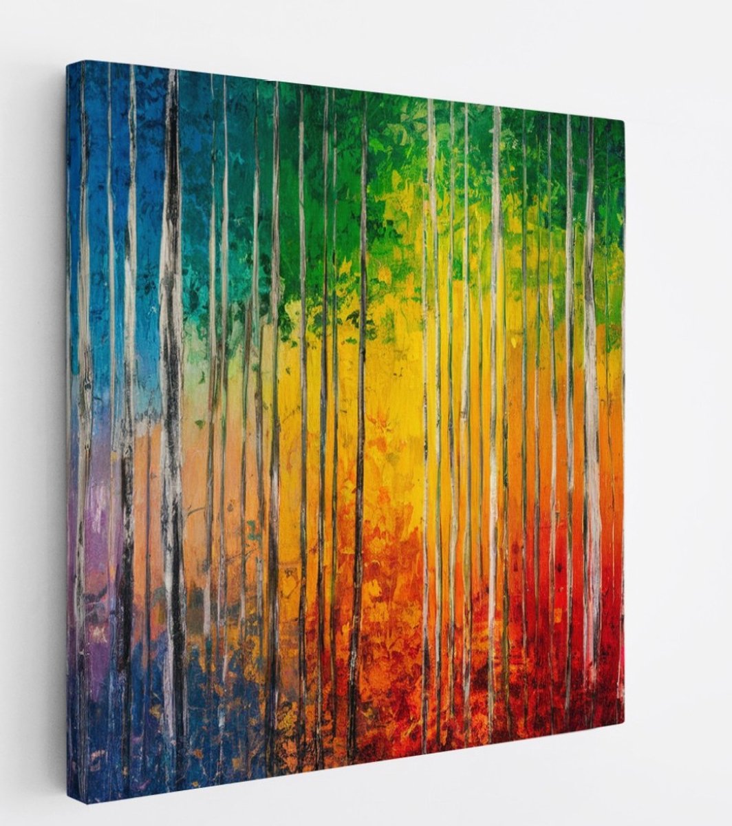 Saammp Canvas Schilderij - Kleurrijk - Abstract bos - Landschap - Natuur - 60x60 - Foto op canvas - Wanddecoratie - Muurdecoratie Woonkamer - Slaapkamer decoratie - Canvas Print Multicolor