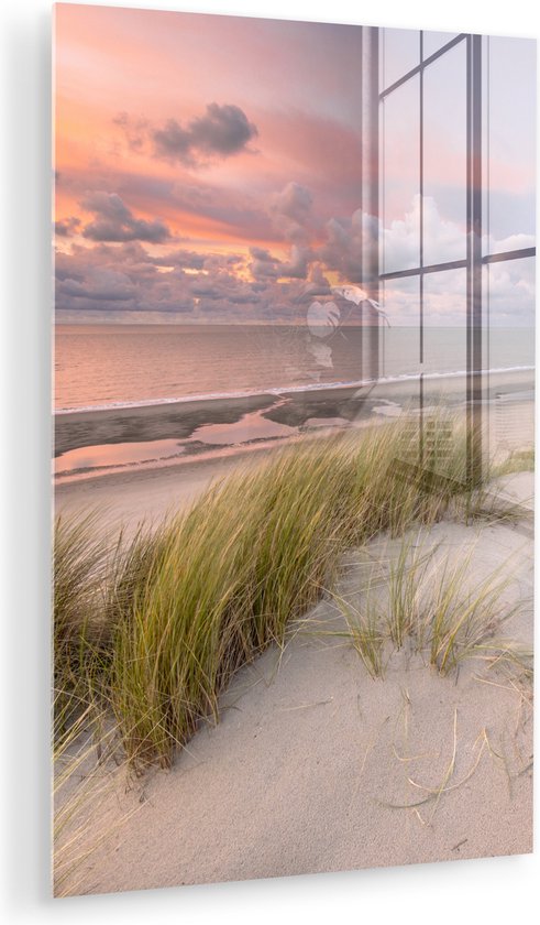 MuchoWow® Peinture sur verre 80x120 cm - Peinture sur verre acrylique - Plage - Mer - Dune - Nederland - Rose - Photo sur verre - Peintures