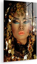 MuchoWow® Peinture sur Verre - Femme - Cléopâtre - Or - Bijoux - Maquillage - Luxe - 60x90 cm - Peintures sur Verre Acrylique - Photo sur Glas