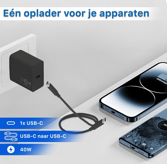 Adaptateur USB C 40 W + Câble Chargeur USB-C Chargeur Rapide - 3 Mètres - USB C vers USB C