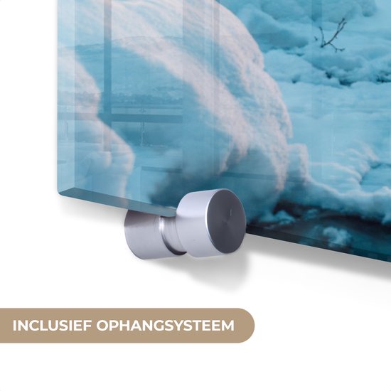 MuchoWow® Peinture sur verre 160x120 cm - Peinture sur verre acrylique - Paysage d'hiver - Nature - Maison - Montagnes - Neige - Photo sur verre - Décoration murale salon - Décoration murale chambre - Peintures