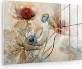 MuchoWow® Tableau sur verre 120x80 cm - Tableau sur verre acrylique - Fleurs - Beige - Moderne - Illustration - Photo sur verre - Décoration murale salon - Décoration murale chambre - Peintures
