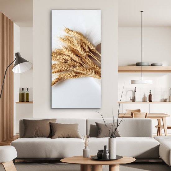 Aluminium schilderij 80x160 cm - Wanddecoratie metaal - Graan - Geel - Wit - Natuur - Stilleven - Metalen muurdecoratie woonkamer - Decoratie industrieel - Foto op dibond - Industriële accessoires slaapkamer