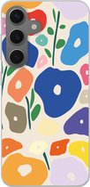 Coque de téléphone compatible avec Samsung Galaxy S25 - Motif Bloem abstrait - Motif feuilles - Coque en Siliconen