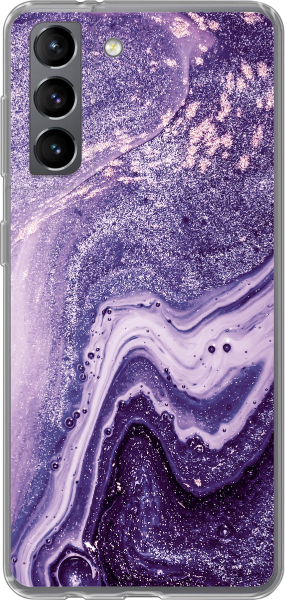 Telefoonhoesje Geschikt voor Samsung Galaxy S21 hoesje - Natuursteen - Glitter - Luxe - Siliconen Telefoonhoesje Telefoonhoesje