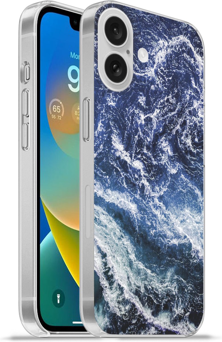 Telefoonhoesje Geschikt voor Apple Iphone 16 hoesje - Natuursteen - Zee - Marmer print - Siliconen Telefoonhoesje Telefoonhoesje