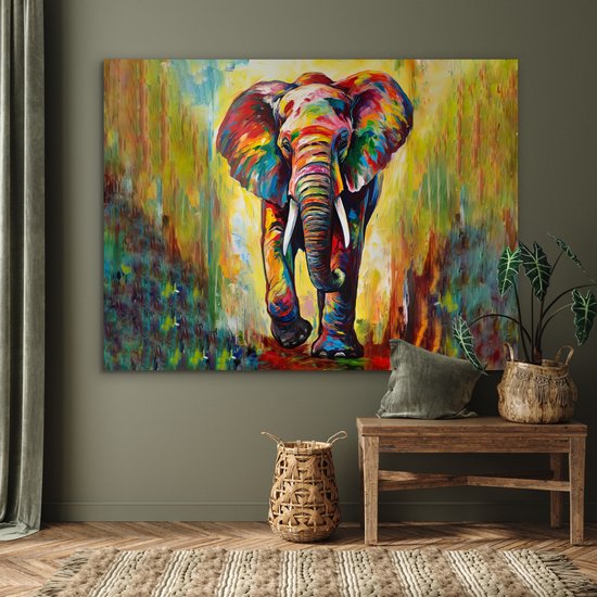 Aluminium schilderij 160x120 cm - Wanddecoratie metaal - Olifant - Kunst - Schilderij - Dieren - Regenboog - Metalen muurdecoratie woonkamer - Decoratie industrieel - Foto op dibond - Industriële accessoires slaapkamer