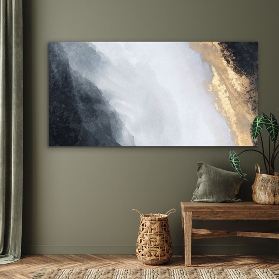 Décoration murale Métal - Aluminium Peinture Industriel - Abstrait - Peinture - Goud - Zwart - Marbre - 160x80 cm - Dibond - Photo sur aluminium - Décoration murale industrielle - Pour le salon / chambre
