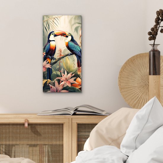 Décoration murale Métal - Peinture Aluminium Industriel - Toucan - Vogels - Fleurs - Nature - Jungle - 20x40 cm - Dibond - Photo sur aluminium - Décoration murale industrielle - Pour le salon/chambre