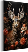 Tableau aluminium 20x30 cm - Décoration murale métal - Cerf - Animal - Fleurs - Nature - Botanique - Décoration murale métal salon - Décoration industrielle - Photo sur dibond - Accessoires industriels chambre