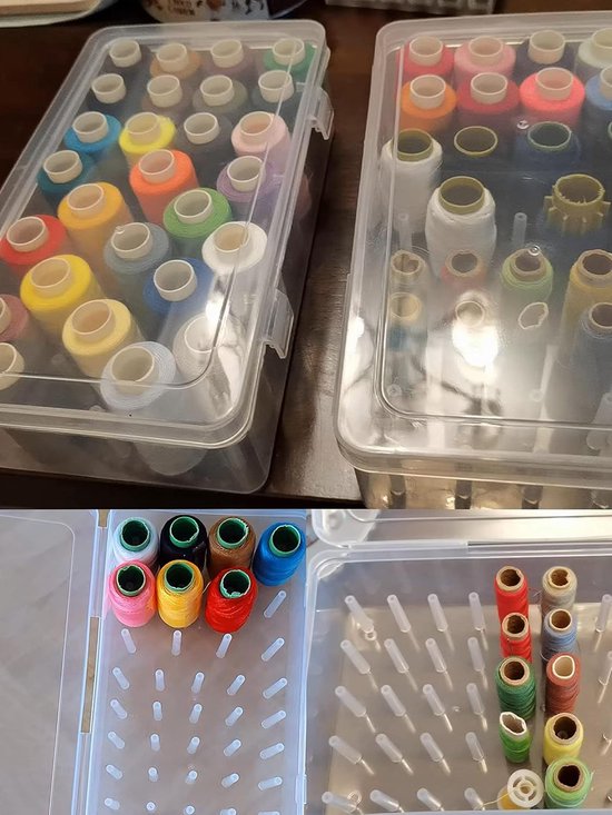 Opbergbox à coudre - Kit de couture - Plastique - Boîte à couture - Organiseur pour fournitures de couture - Panier à couture DIY - 42 Molinets - 23,7 x 13,7 x 6,6 cm - Transparent