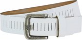 Landley Leren Geperforeerde Sleufjes Riem voor Dames en Heren - Breedte 4 cm - Unisex Ceintuur - Echt Leer - Wit - Lengte totaal 115 cm / Riemmaat 95