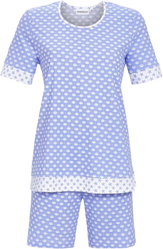 Katoenen shortama schelpen blauw - Blauw - Maat - 40