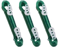 Lifetime Clean Waslijn - 3x - 20 meter - PVC - groen - drooglijn / waslijndraad - wasgoed ophangen - met 2 haakjes