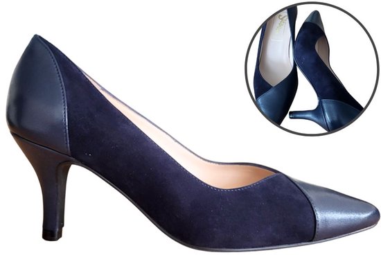 Stravers – Escarpins Combi Cuir - Daim Blauw Taille 34 Escarpins Femme Petite Pointure