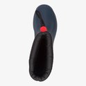 Blauwe Dunlop kinderlaars, bovenaanzicht, met zwarte voering en rode veterstopper.