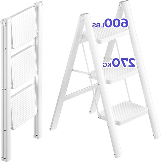 COSTWAY Trapladder, 2 treden, aluminium vouwladder tot 150 kg