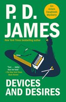 Boek "Devices and Desires" van P.D. James, met op de omslag een luciferdoosje met lucifers en een silhouet van een vrouw.