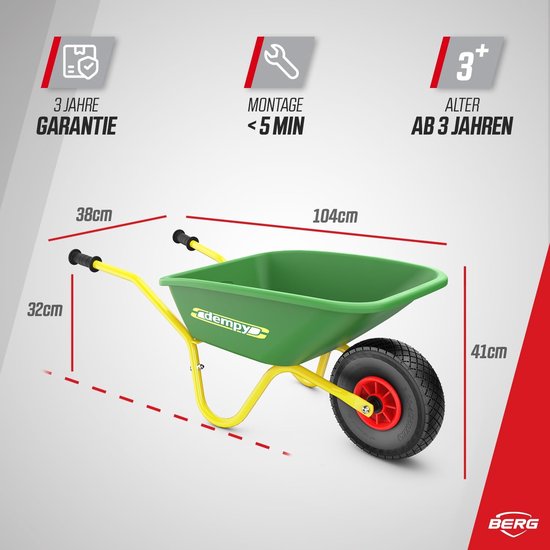 Kinderkruiwagen voor kinderen vanaf 3 jaar - belastbaar tot 25 kg - metalen frame - kunststof bak - Dempy groen/geel - speelgoed, buitenactiviteiten Bolderkar van Dempy — afbeelding 5