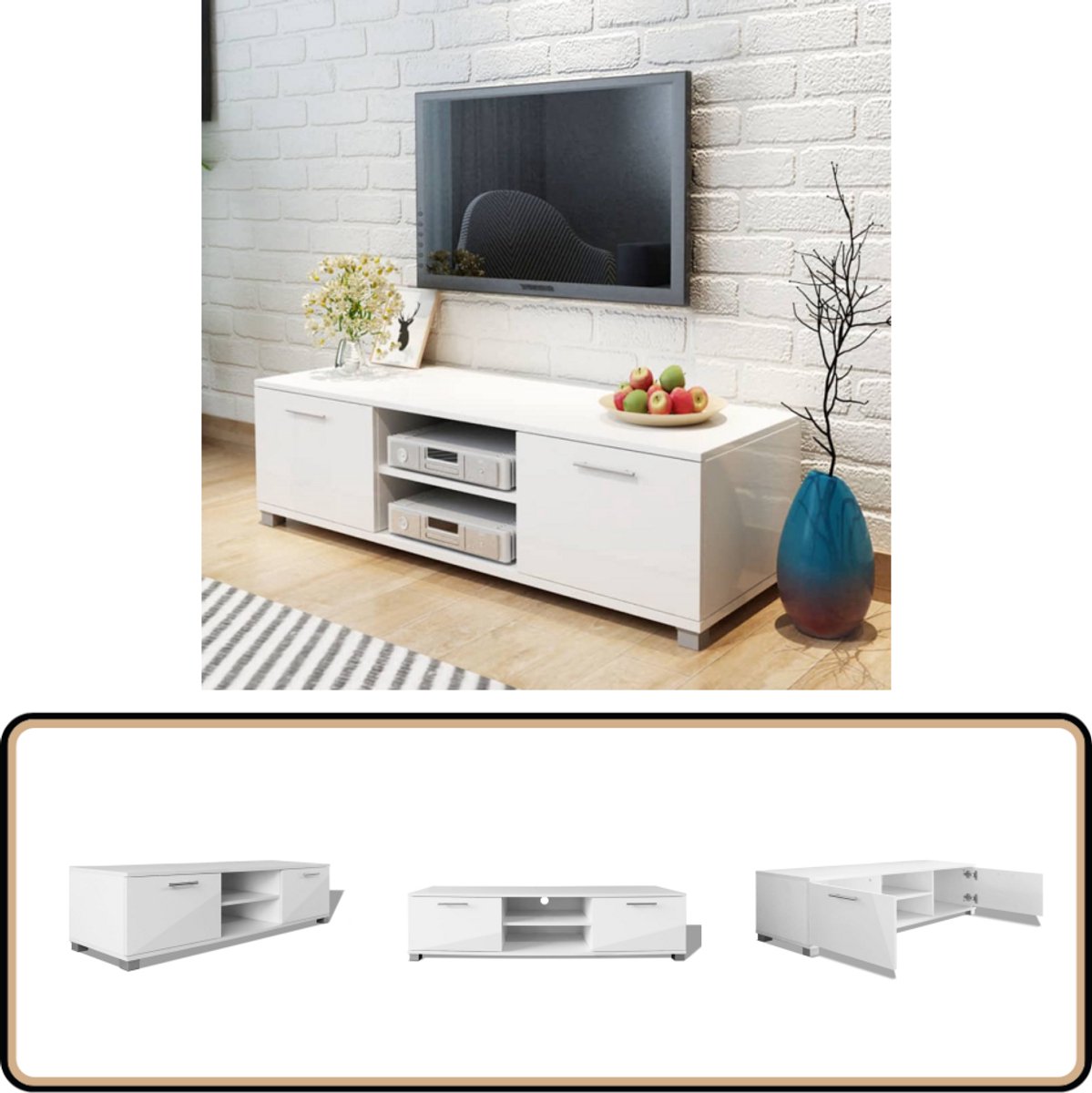 Tv-meubel 120x34x37 cm spaanplaat wit