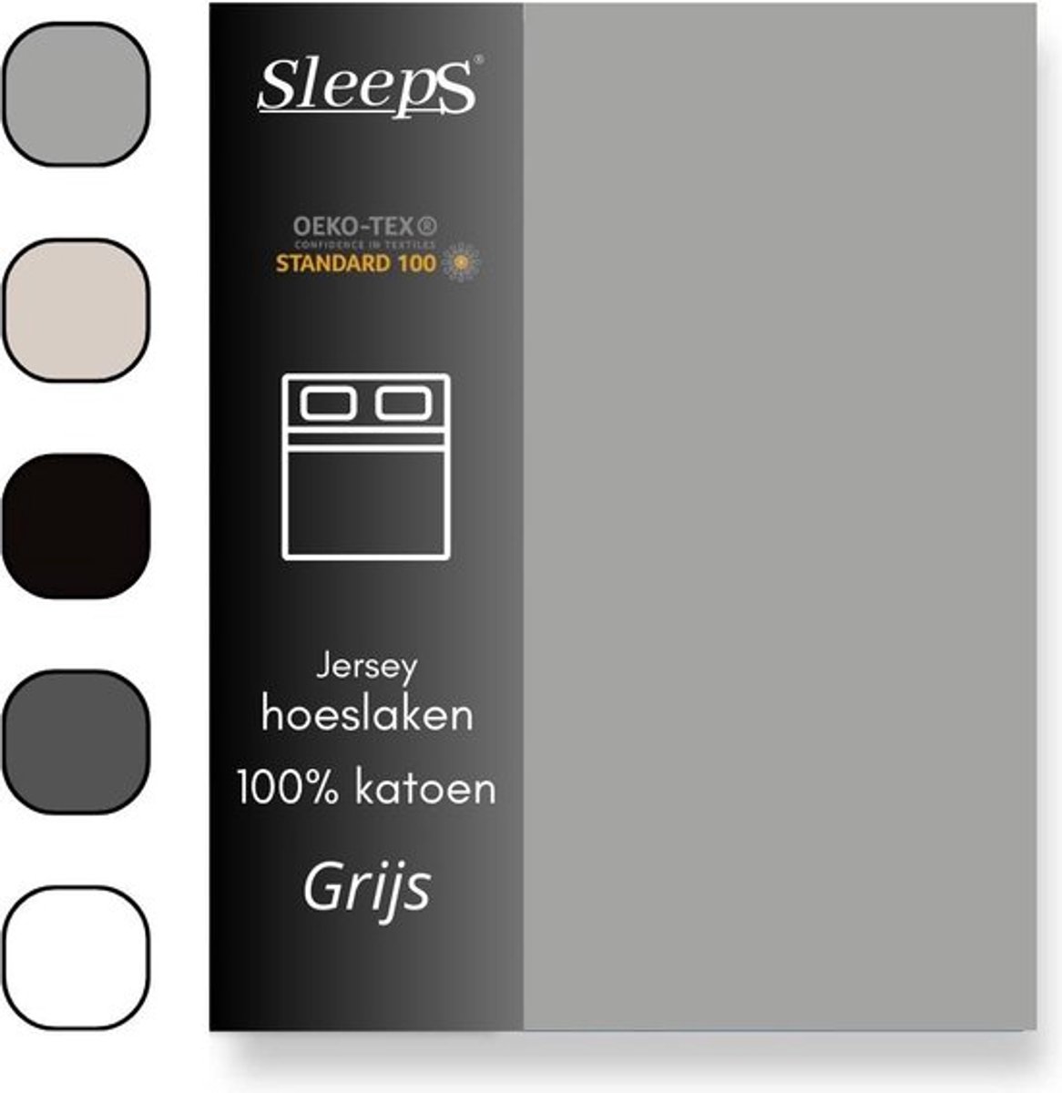 Sleeps Jersey Hoeslaken Katoen - 90x220 cm - Grijs - Strijkvrij