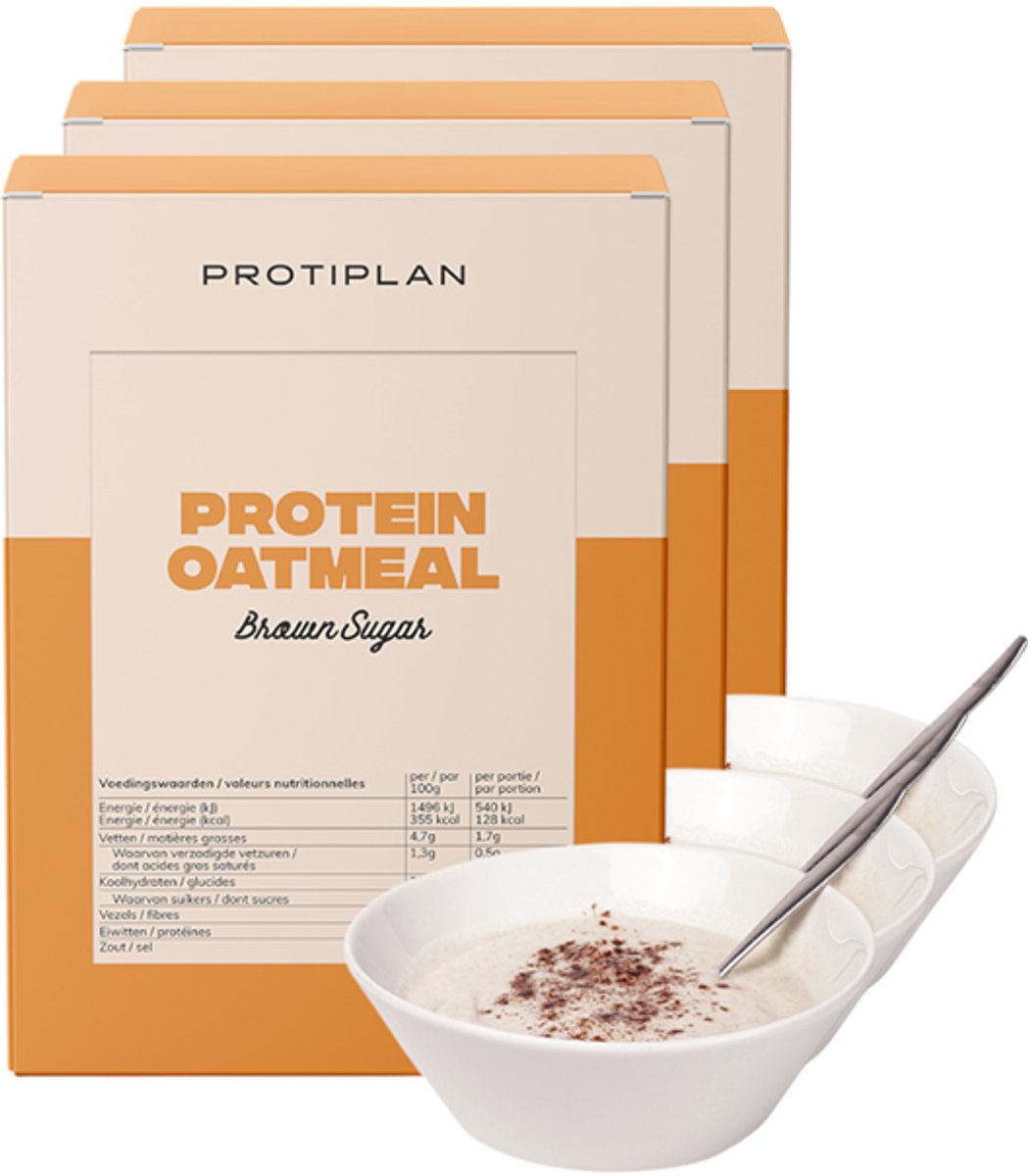 Protiplan - Havermout Bruine Suiker - 3 stuks - 3 x 7 x 36 g - Eiwitrijk ontbijt