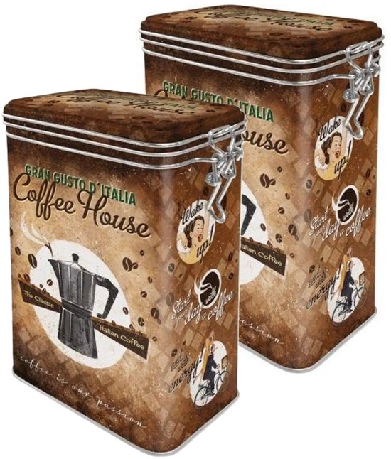Boîte à Café Nostalgic Art - 2x - Métal - hermétique - 1300 ml - Coffee House - look nostalgique