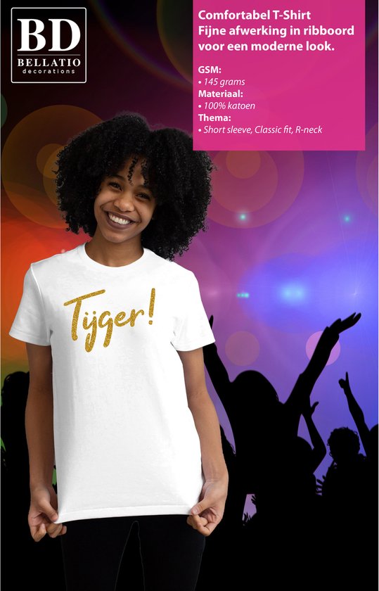 Toppers - Bellatio Decorations T-shirt fantaisie femme - Tigre ! - blanc - paillettes dorées - soirée à thème coquine/dorée/mauvaise L