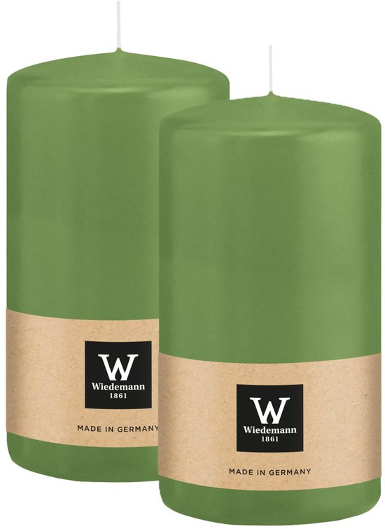 Bougie cylindrique/pilier Wiedemann - 2x - vert clair - 13 x 7 cm - 52 heures de combustion - bougies piliers