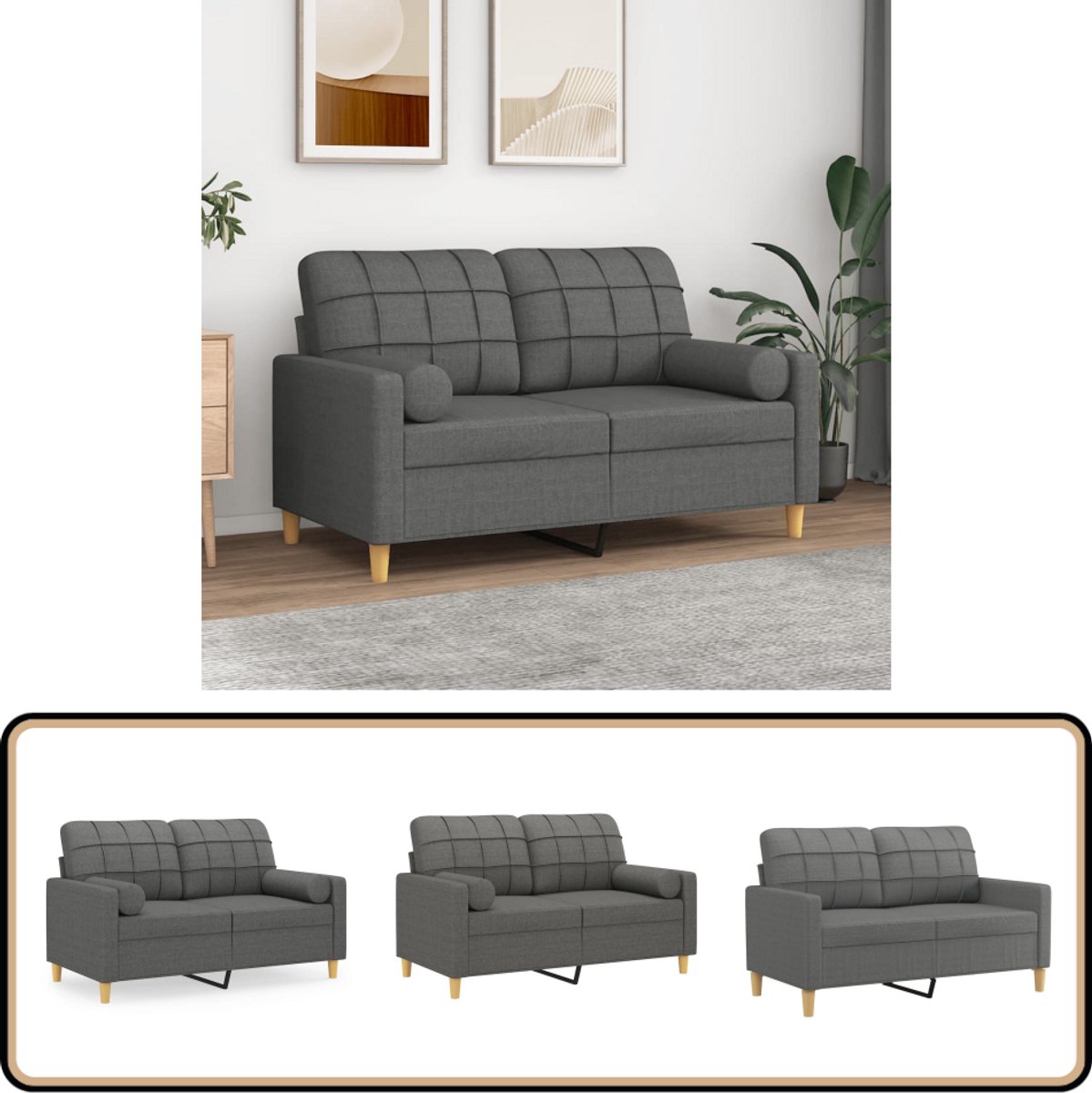 vidaXL Tweezitsbank - 120 - cm - stof - donkergrijs