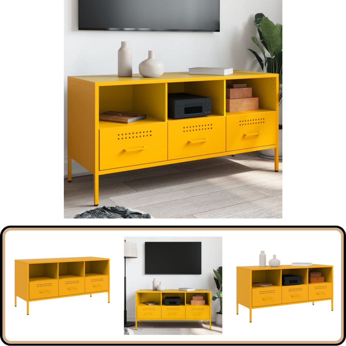 vidaXL Tv-meubel - 100,5x39x50,5 cm - Staal - Mosterdgeel Tv-meubel - Tv-meubelen - Tv Kast - Opbergkast