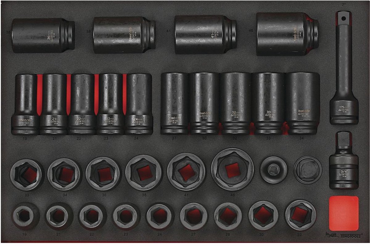 Slagdoppenset Foam4x4 tray 3/4 19- 50mm 33 delig Teng Tools TTEISK33