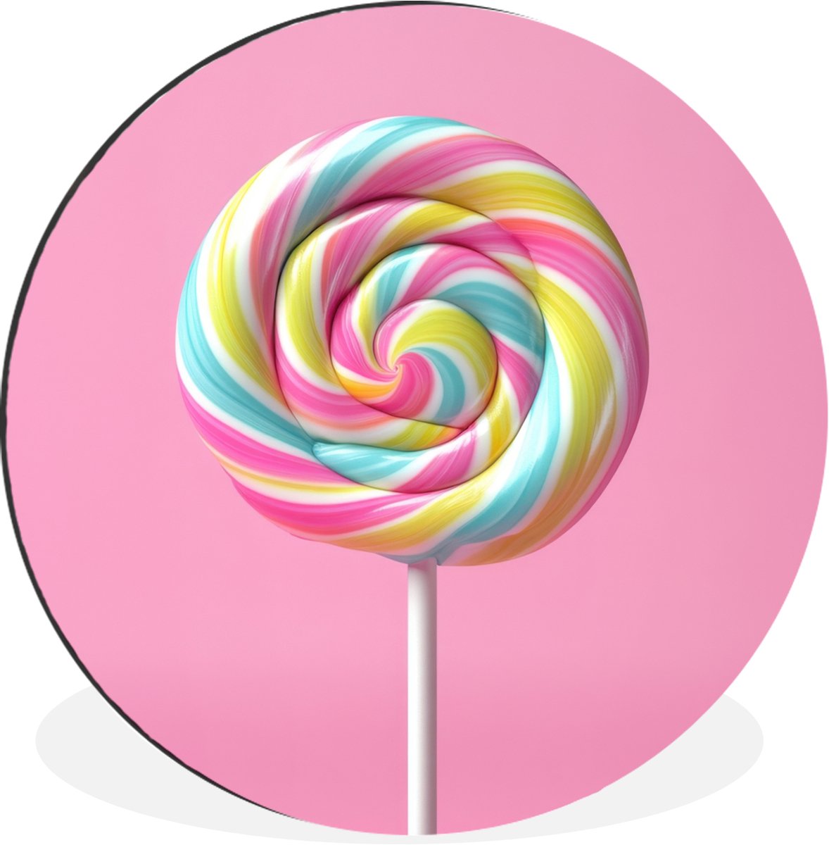 WallCircle Wandcirkel - Muurcirkel - Lolly - Roze - Snoep - Zoet - Aluminium - Dibond - 120x120 cm - Binnen en Buiten Kleurrijke lolly