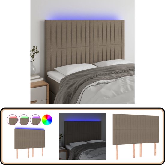 vidaXL Tête de lit LED 144x5x118/128 cm Tissu Taupe - Tête de lit - Têtes de lit - Tête de lit - Tête de lit en bois