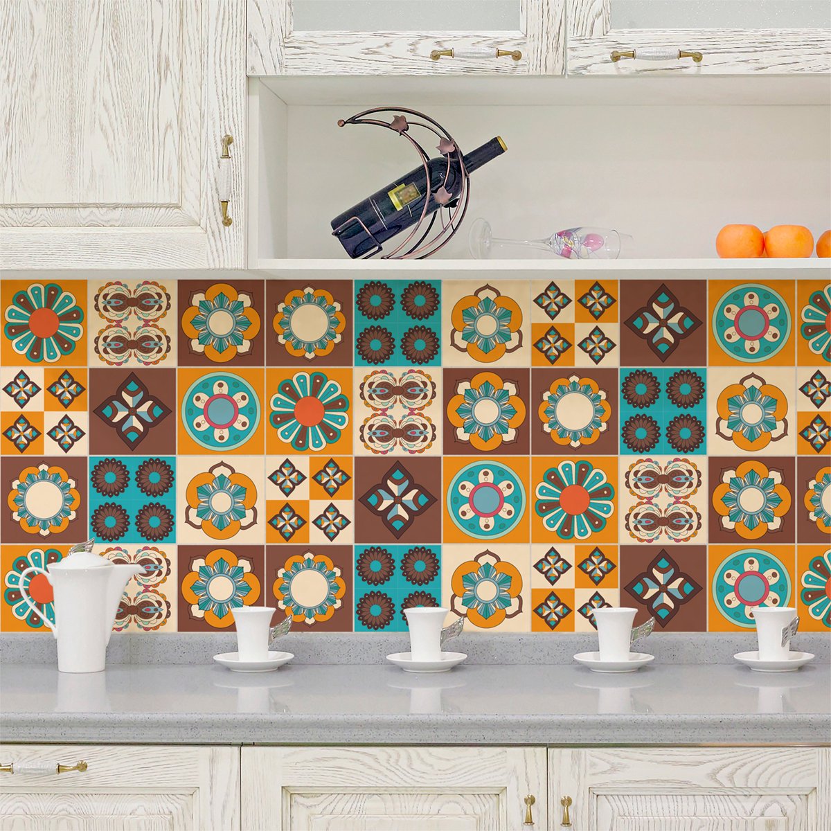 Ambiance Sticker Muurstickers - Zelfklevende tegelmuurstickers voor keuken en badkamer - 9 Braga cementtegelstickers - 9 stickers 20x20cm Multi color