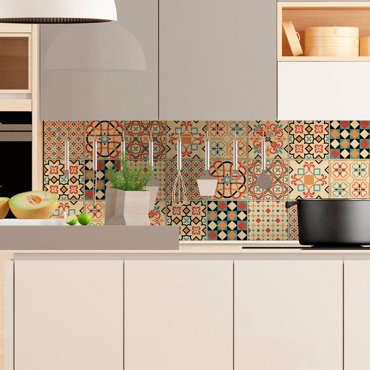 Ambiance Sticker Zelfklevende tegelmuurstickers voor keuken en badkamer - 9 Azulejos Antoliano tegelstickers - 9 stickers van 15x15 cm Multi color