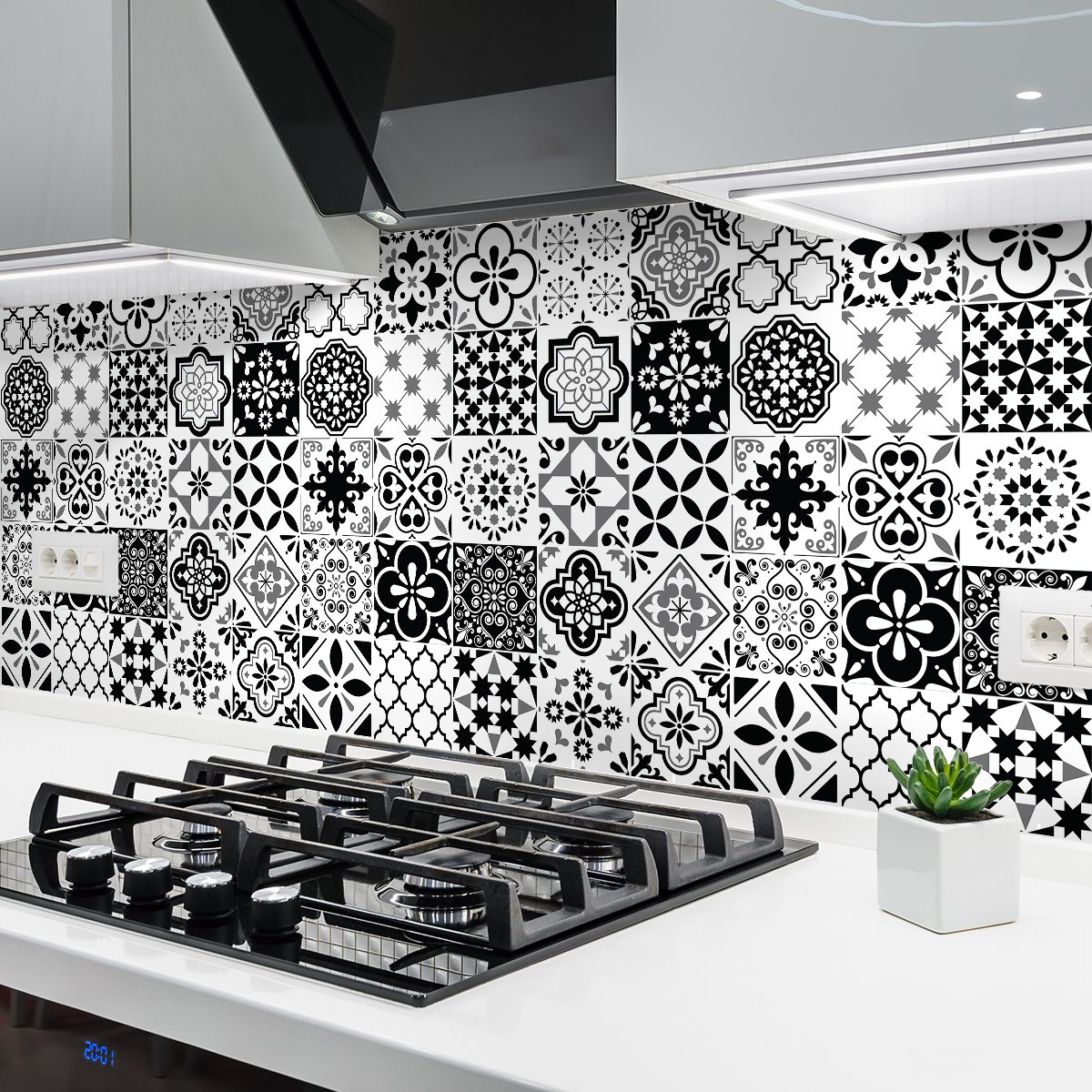 Ambiance Sticker Zelfklevende tegelmuurstickers voor keuken en badkamer - 24 Azulejos Alexiano cementtegelstickers - 24 stickers 10x10cm Multi color