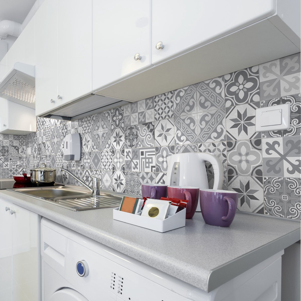 Ambiance Sticker Zelfklevende tegelmuurstickers voor keuken en badkamer - 24 Azulejos Micalina cementtegelstickers - 24 stickers 30x30cm Multi color