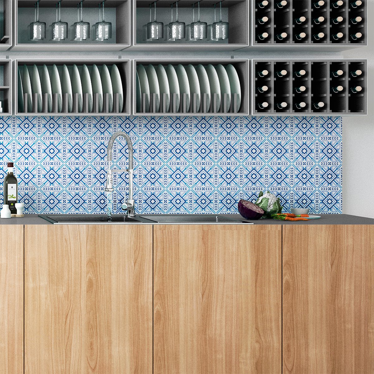 Ambiance Sticker Zelfklevende tegelmuurstickers voor keuken en badkamer - 24 PAULA Azulejo tegelstickers - 24 stickers 10x10cm Multi color
