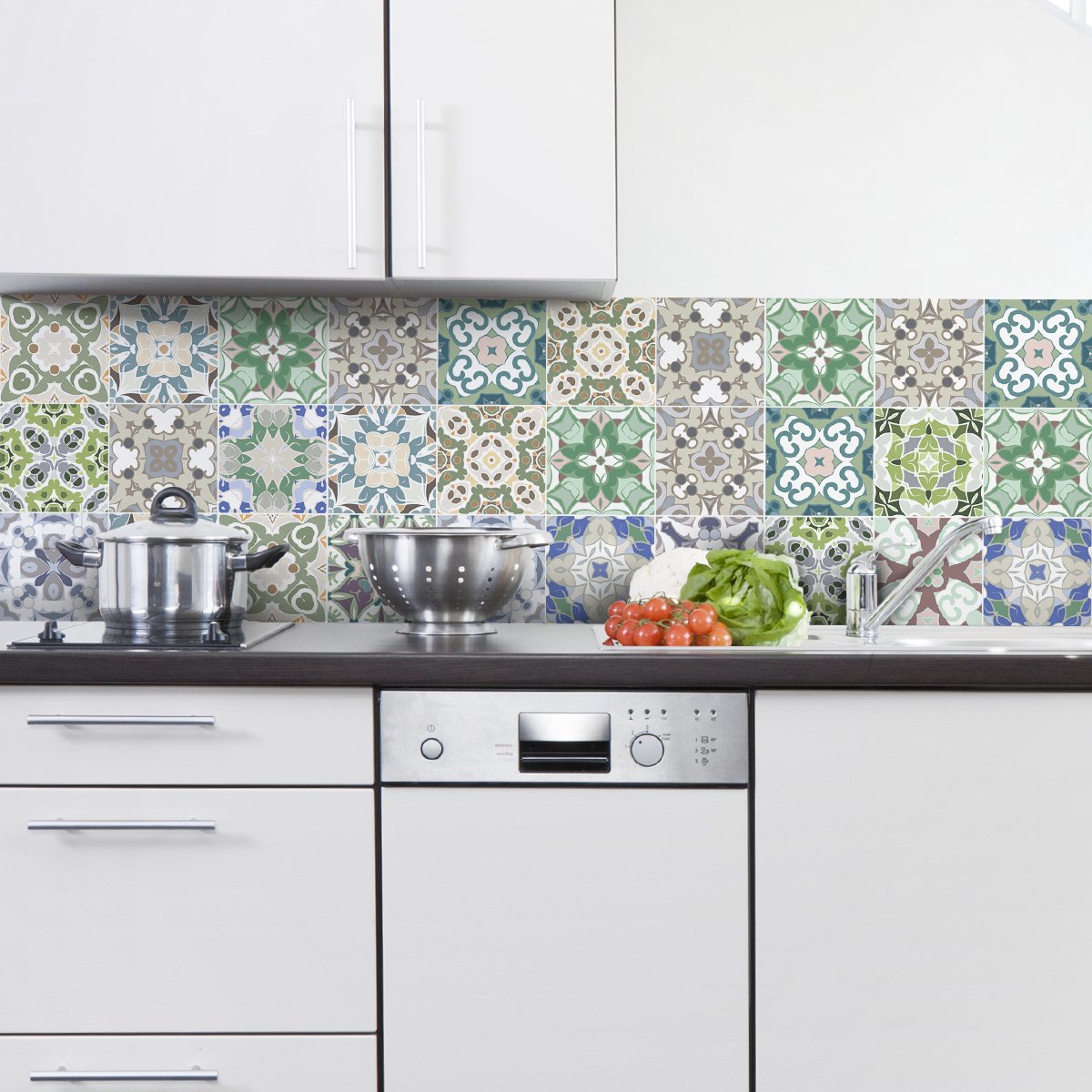 Ambiance Sticker Zelfklevende tegelmuurstickers voor keuken en badkamer - 30 Azulejos Cataldo tegelstickers - 30 stickers 20x20cm Multi color