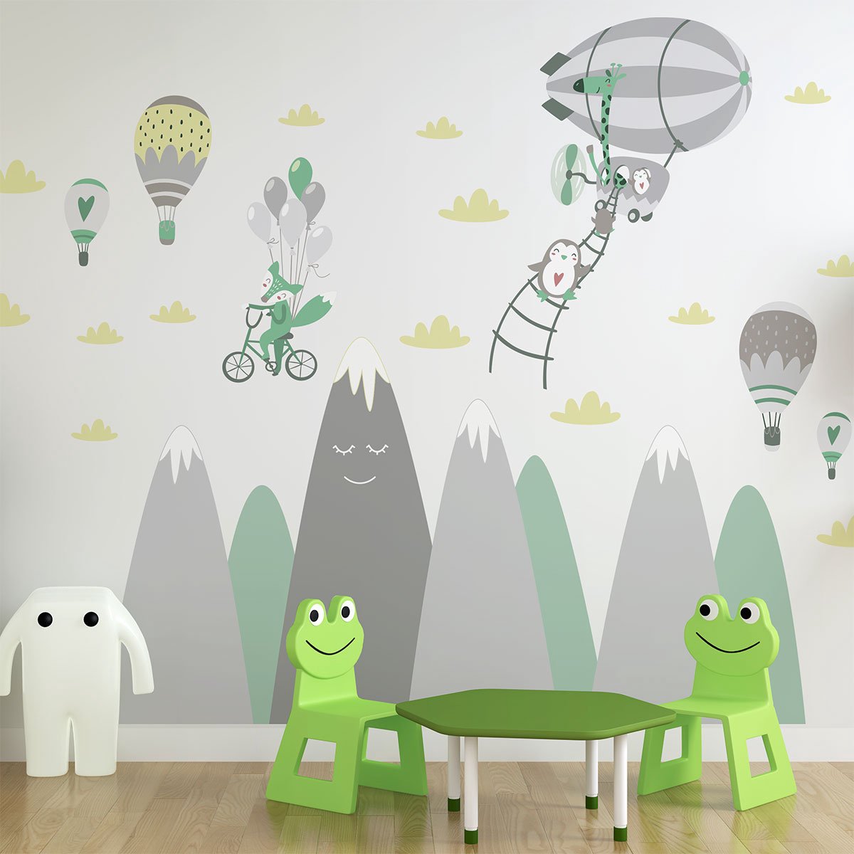 Ambiance Sticker Scandinavische bergstickers met dieren en acrobaten, 50 x 75 cm Multi color