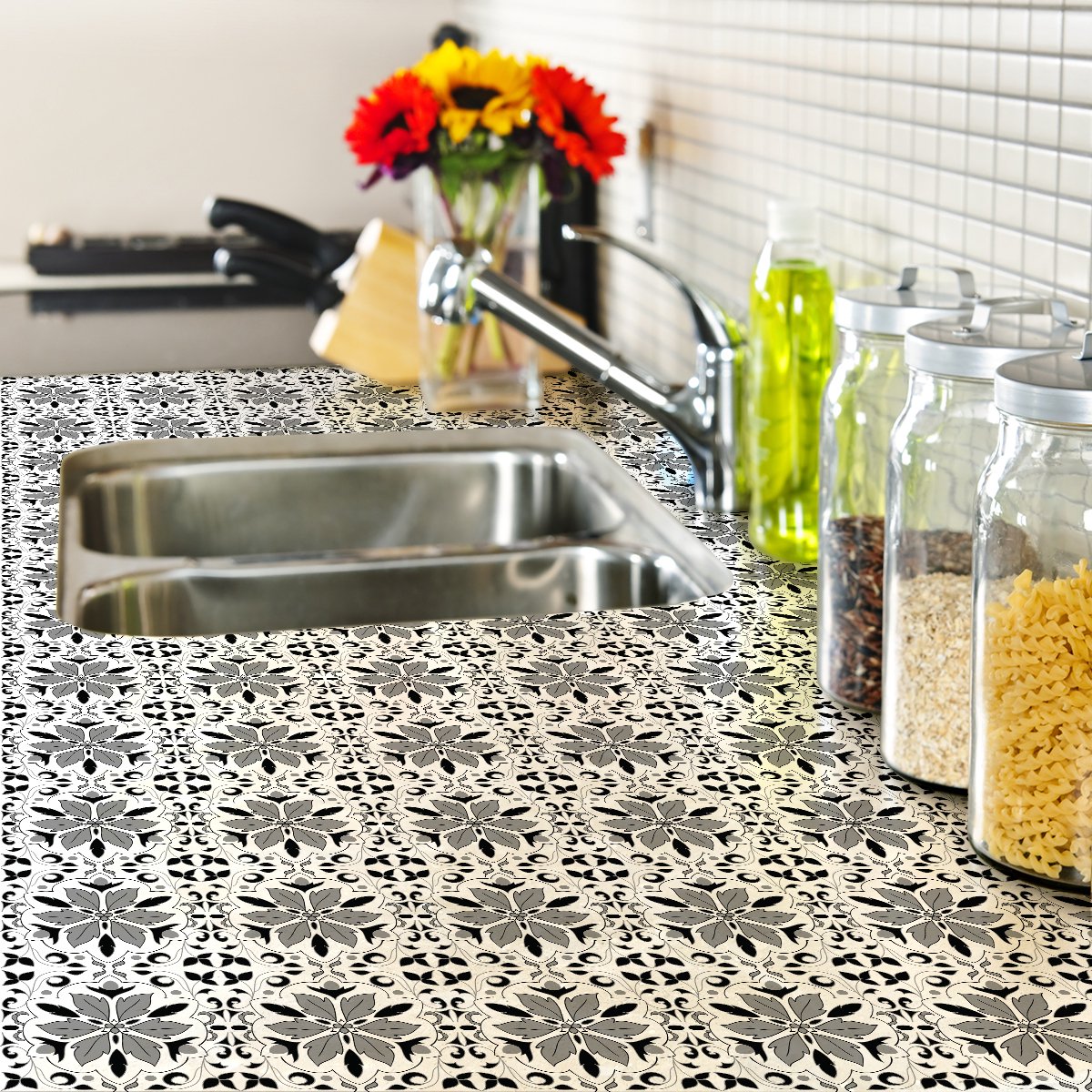 Ambiance Sticker Zelfklevende tegelmuurstickers voor keuken en badkamer - 60 cementtegelstickers voor meubels en badkamers - 60 stickers 20x20cm Multi color